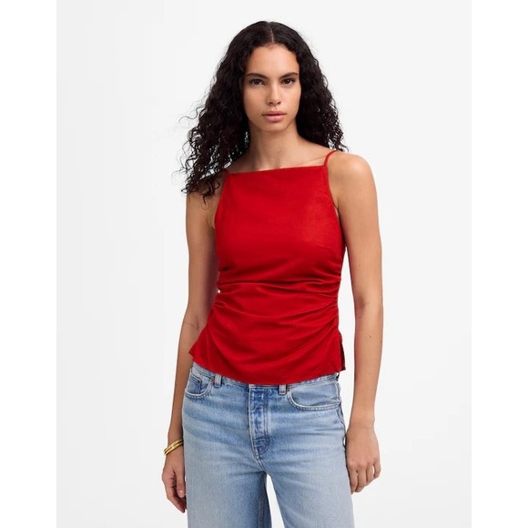 Madewell Tops - Madewell Ruched Squareneck Tank in Linen-Cotton Festival Red Size‎ 2 NWT